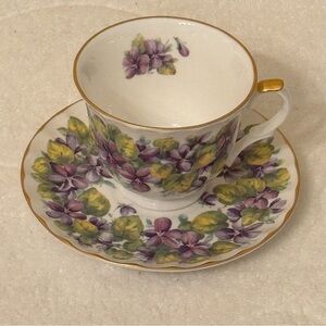 Crown Trent Staffordshire England Multi Colored Roses Cup & Saucer Set